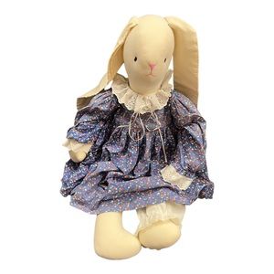 Vintage Cottage Core Stuffed Crafted Bunny Flowered Dress 22”